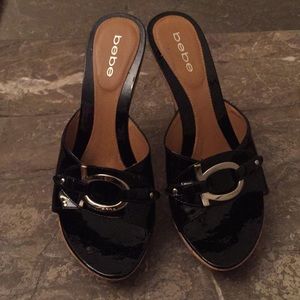 BEBE Diana Black Slide Heels Size 8 EUC